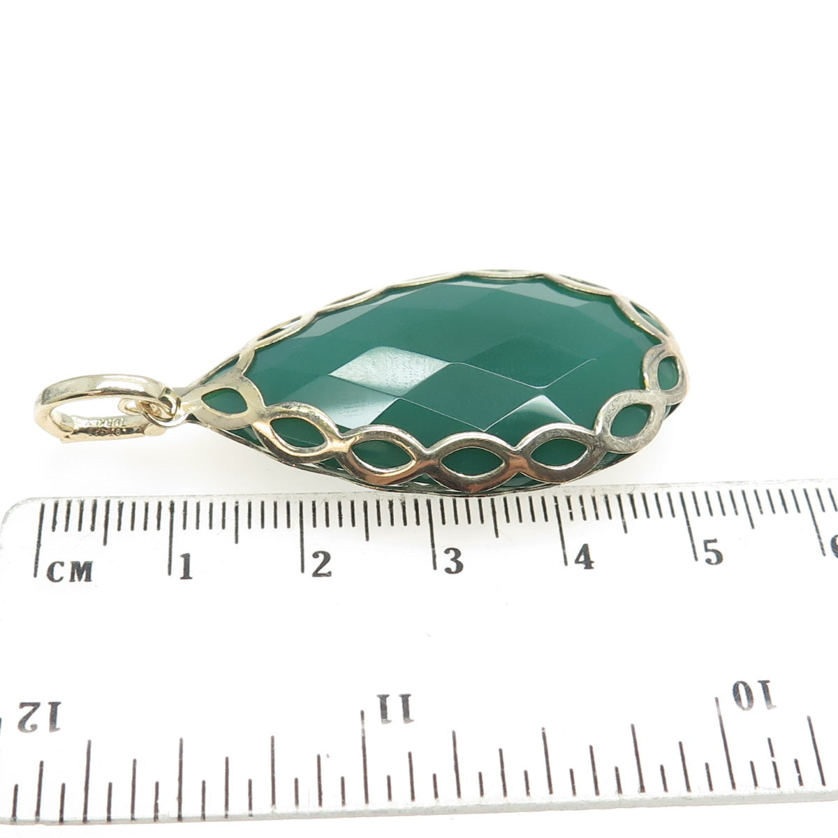 925 Sterling Silver Gold Plated Real Pear-Cut Green Onyx Drop Pendant