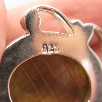 925 Sterling Silver Vintage Real Smoky Quartz & Lemon Citrine Gem Pendant