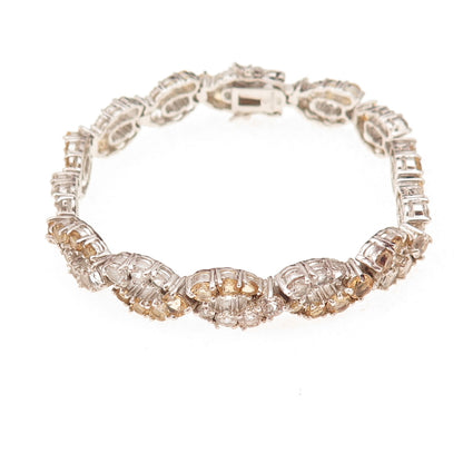 925 Sterling Silver Real Round-Cut Citrine & White Topaz Infinity Bracelet 7"