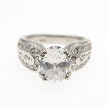 Chapal Zenray 925 Sterling Silver Oval & Round-Cut C Z Engagement Ring Size 6.5