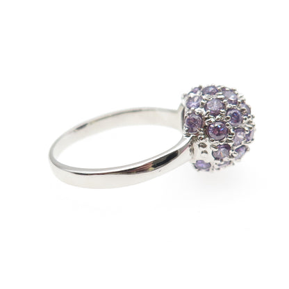 925 Sterling Silver Round-Cut Purple & White C Z Ball Ring Size 8