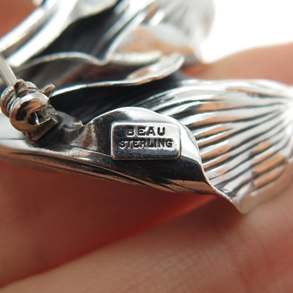 BEAU 925 Sterling Silver Vintage Modernist Calla Lily Oxidized Pin Brooch