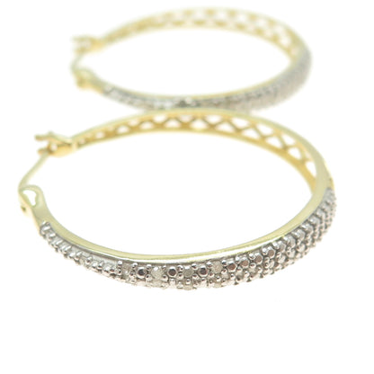 DBJ DEE BERKLE 925 Sterling Silver Gold Plated Real Diamond Hoop Earrings