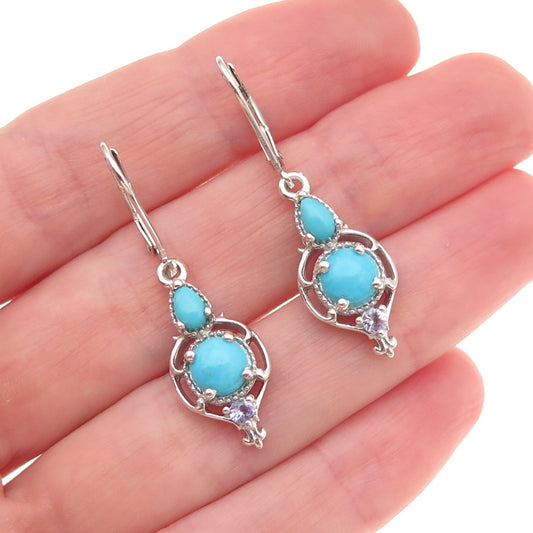 Chuck Clemency 925 Sterling Silver Real Turquoise & Tanzanite Dangle Earrings