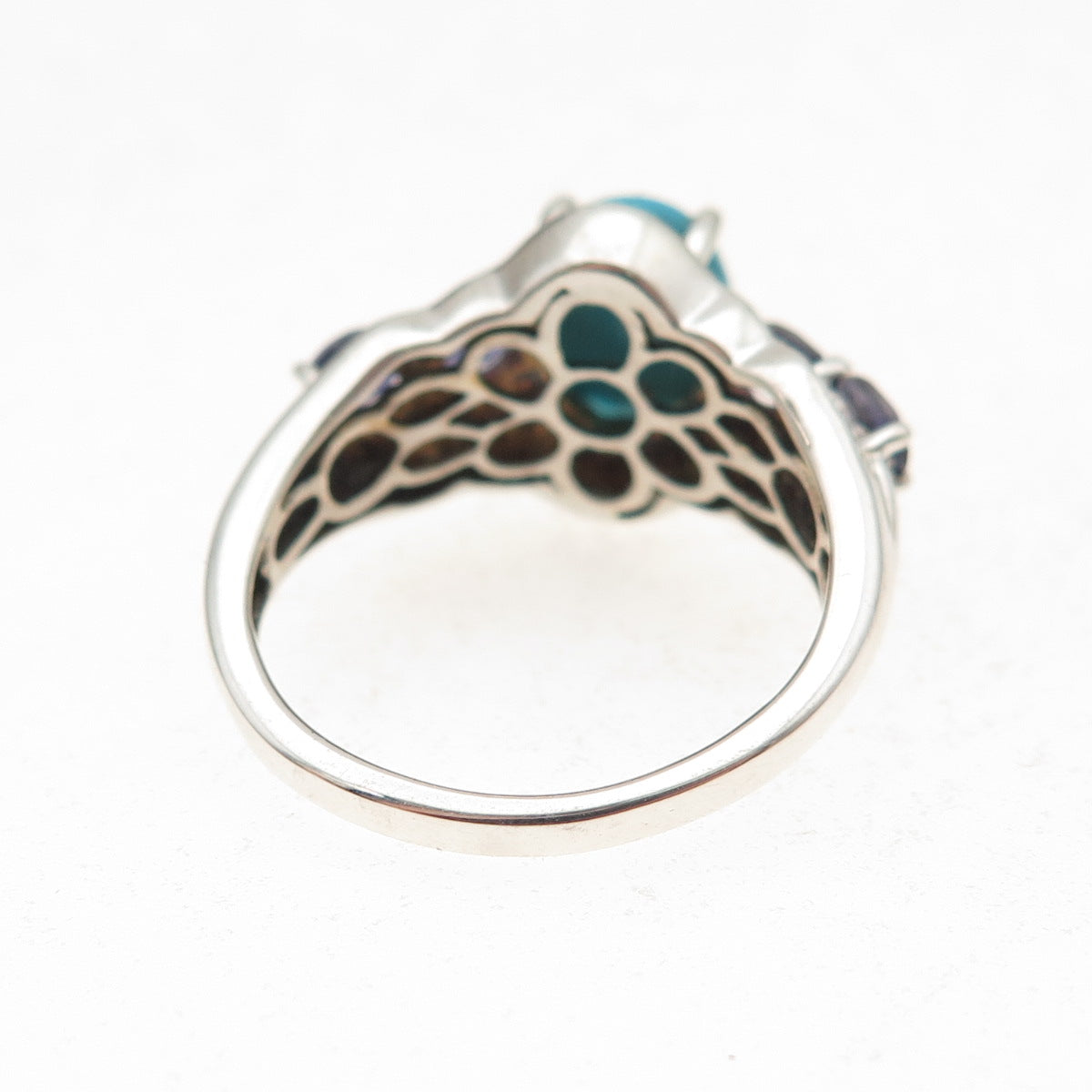 Chuck Clemency 925 Sterling Real Sleeping Beauty Turquoise Iolite Ring Size 7.25