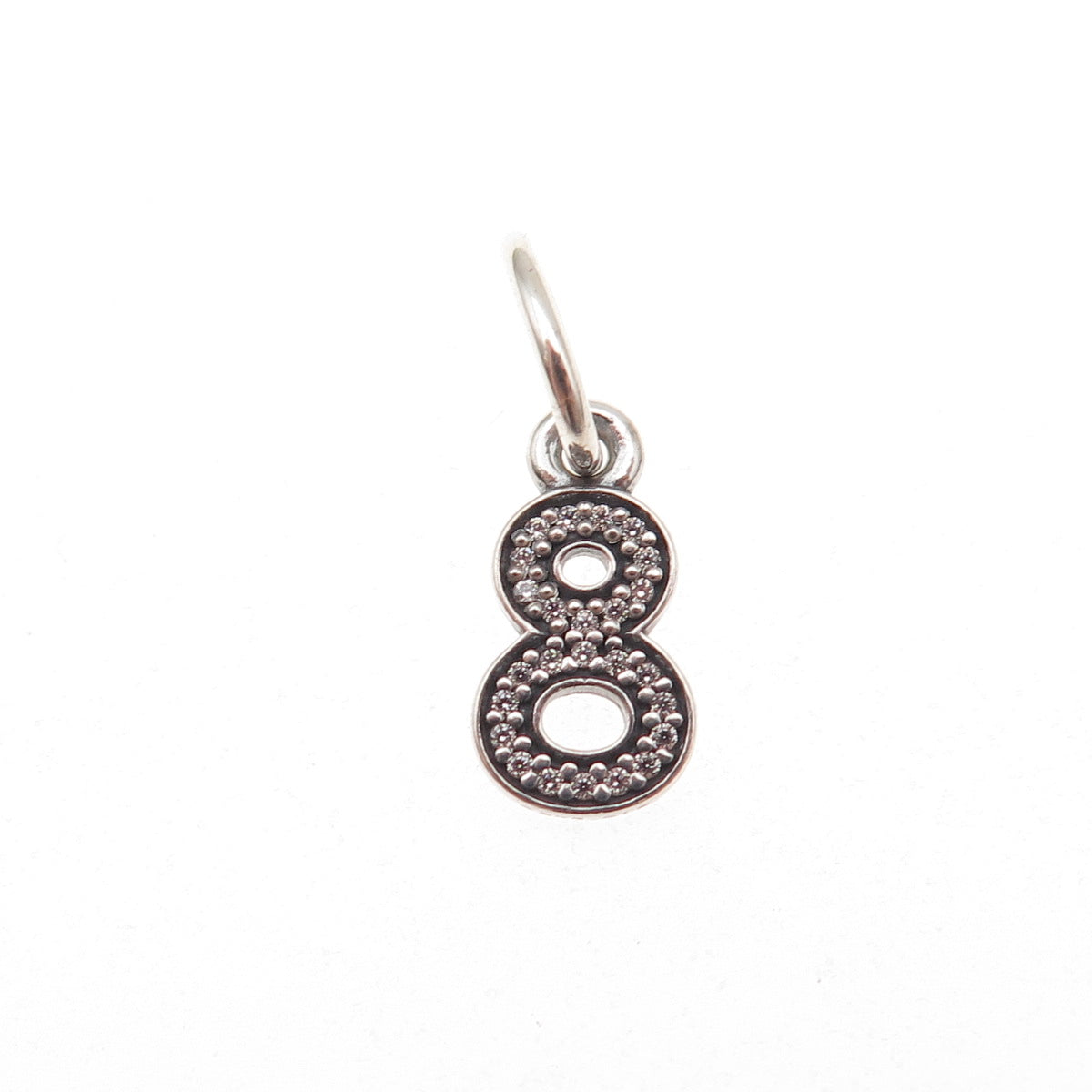 Pandora 925 Sterling Silver C Z Lucky Number 8 Dangle Charm Pendant
