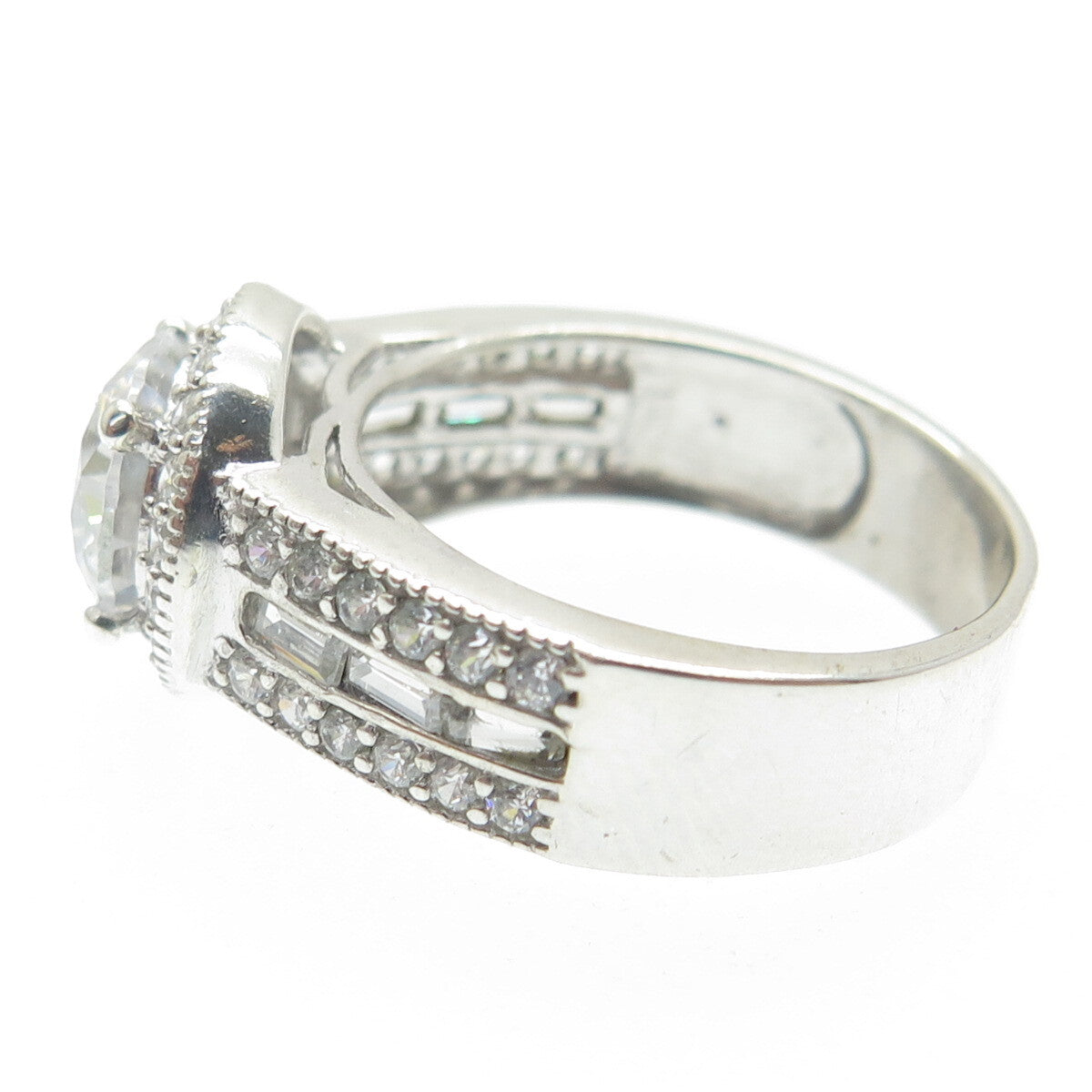 925 Sterling Silver Round & Baguette-Cut C Z Promise Ring Size 7