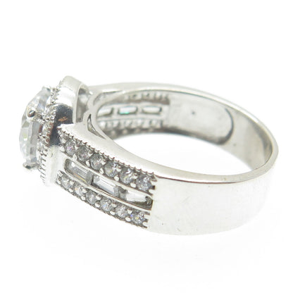 925 Sterling Silver Round & Baguette-Cut C Z Promise Ring Size 7