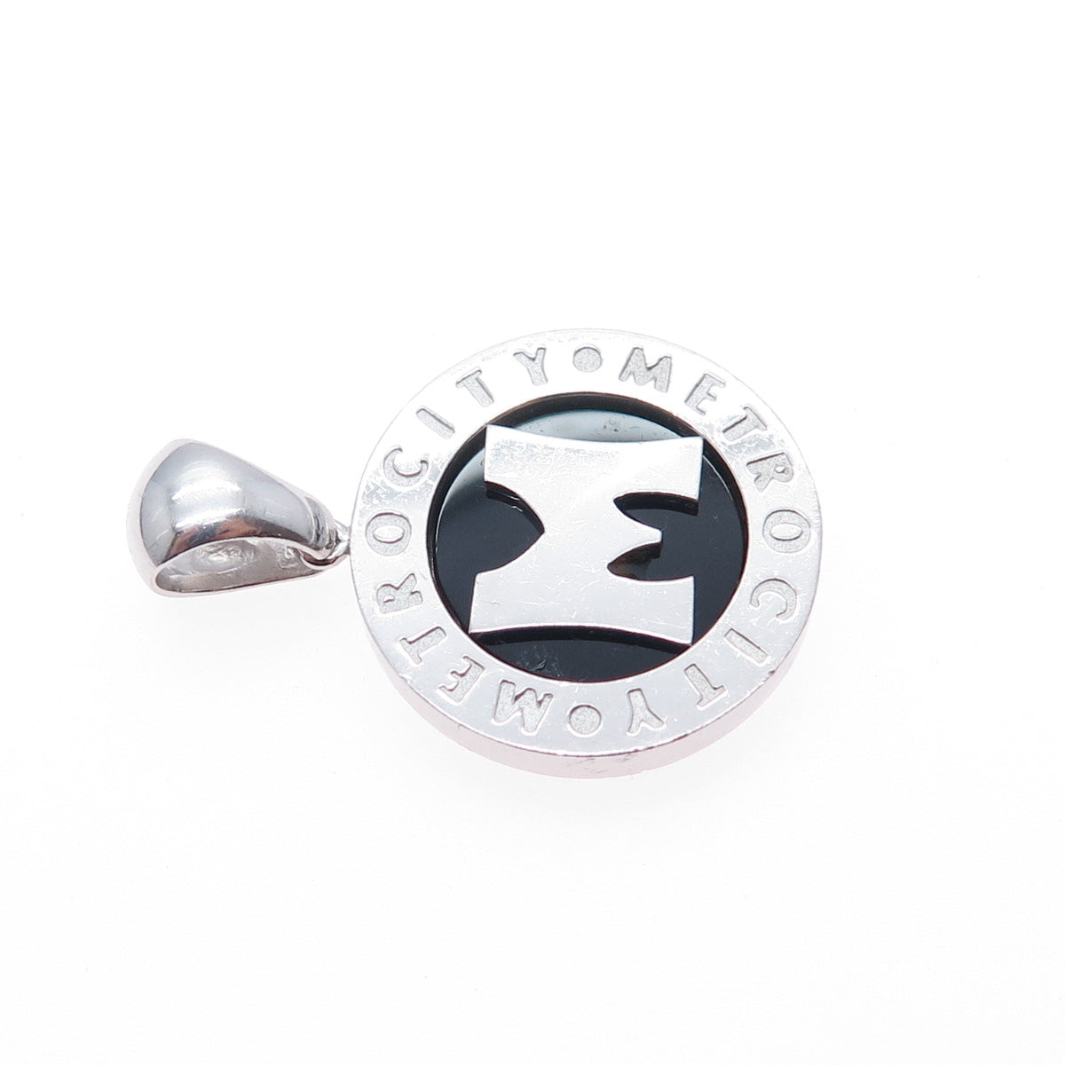 925 Sterling Silver Vintage Real Black Onyx Metro City Charm Pendant