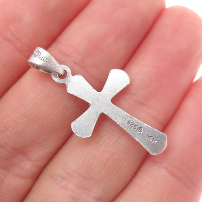 925 Sterling Silver 14K Gold Vintage Holy Spirit Cross Charm Pendant
