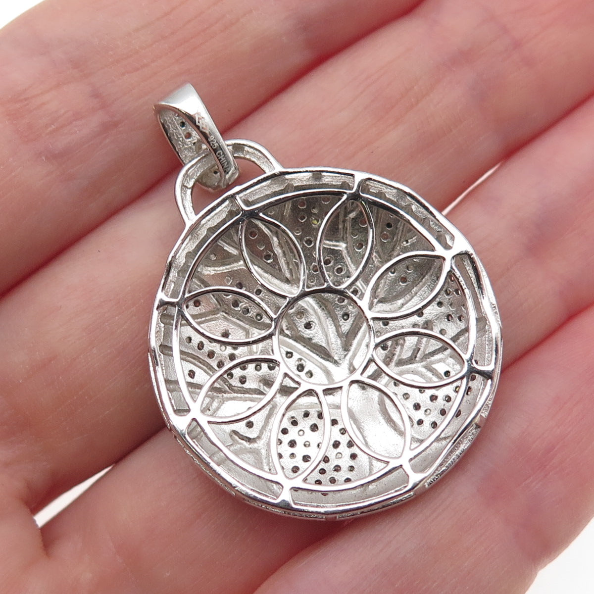 925 Sterling Silver 2-Tone Round-Cut C Z Tree of Life Pendant