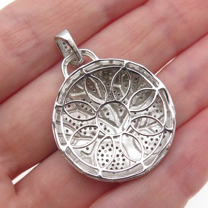 925 Sterling Silver 2-Tone Round-Cut C Z Tree of Life Pendant