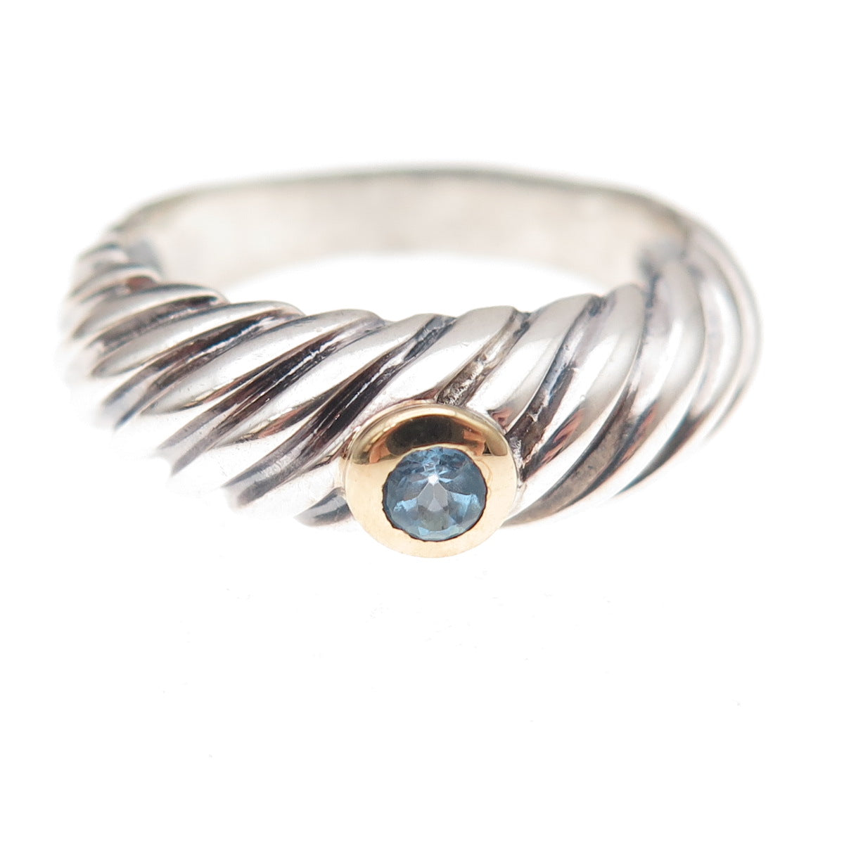 Flli Menegatti Sterling Silver 18K Gold Vintage Italy Blue Topaz Ring Size 9.75
