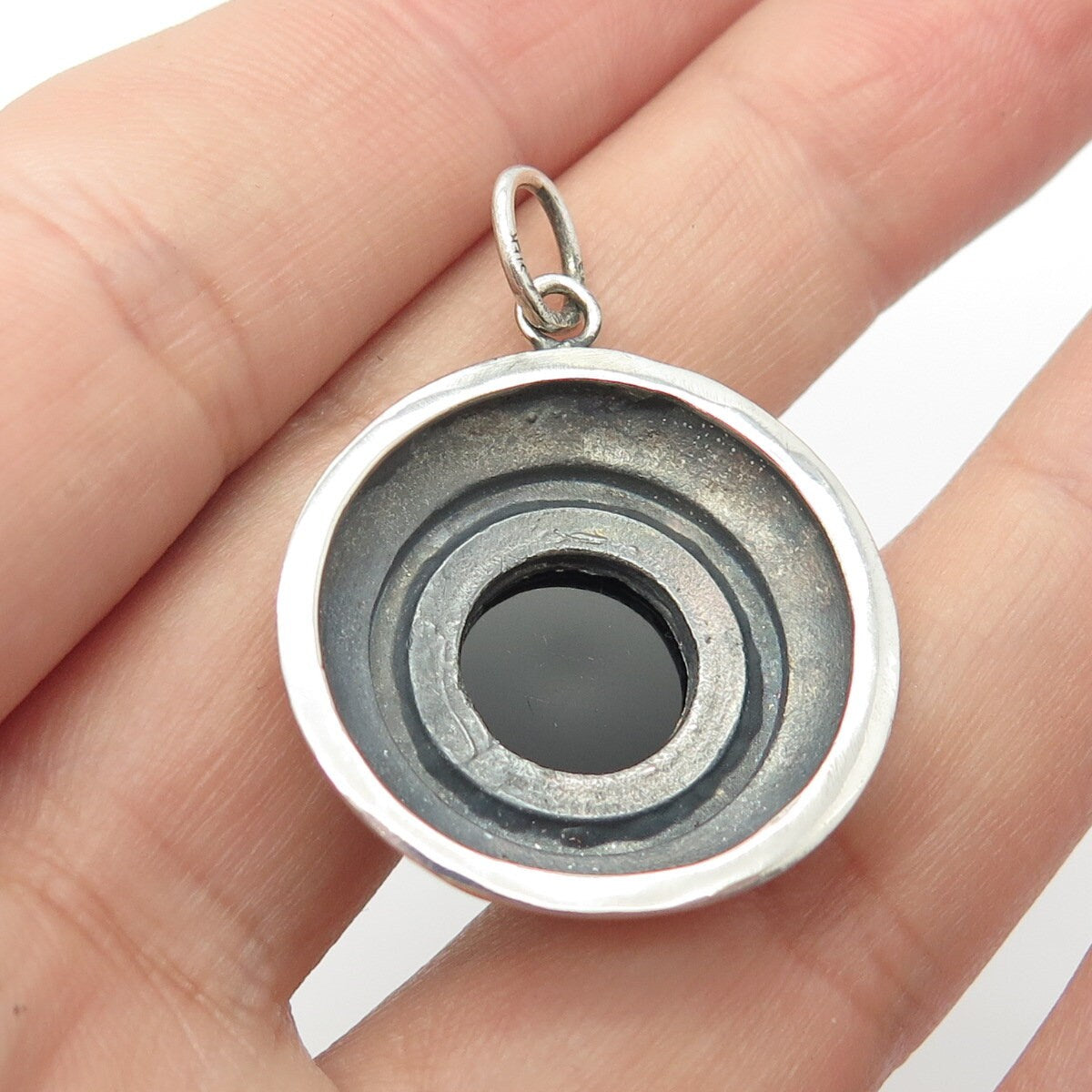 925 Sterling Silver Vintage Real Black Onyx Gemstone Pendant