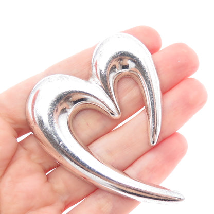 SIERRA 925 Sterling Silver Vintage Mexico Modernist Heart Pin Brooch
