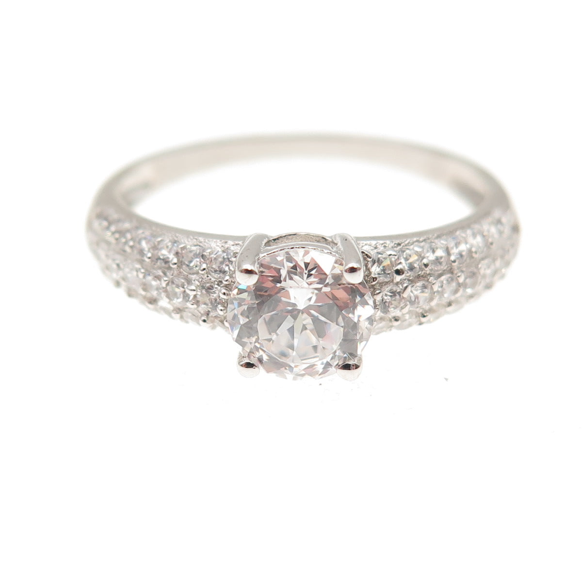 925 Sterling Silver Round-Cut C Z Engagement Ring Size 8