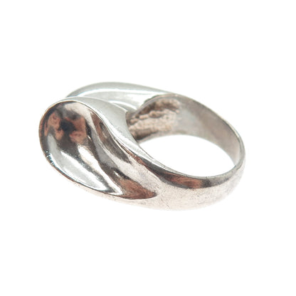 925 Sterling Silver Vintage Modernist Wavy Oxidized Ring Size 7.5