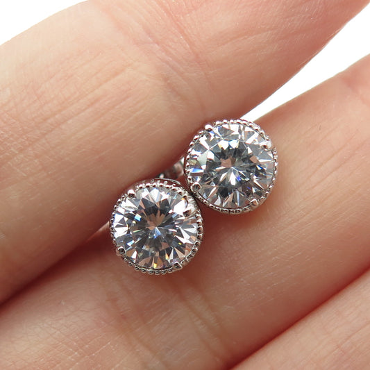 925 Sterling Silver Round-Cut C Z Stud Earrings