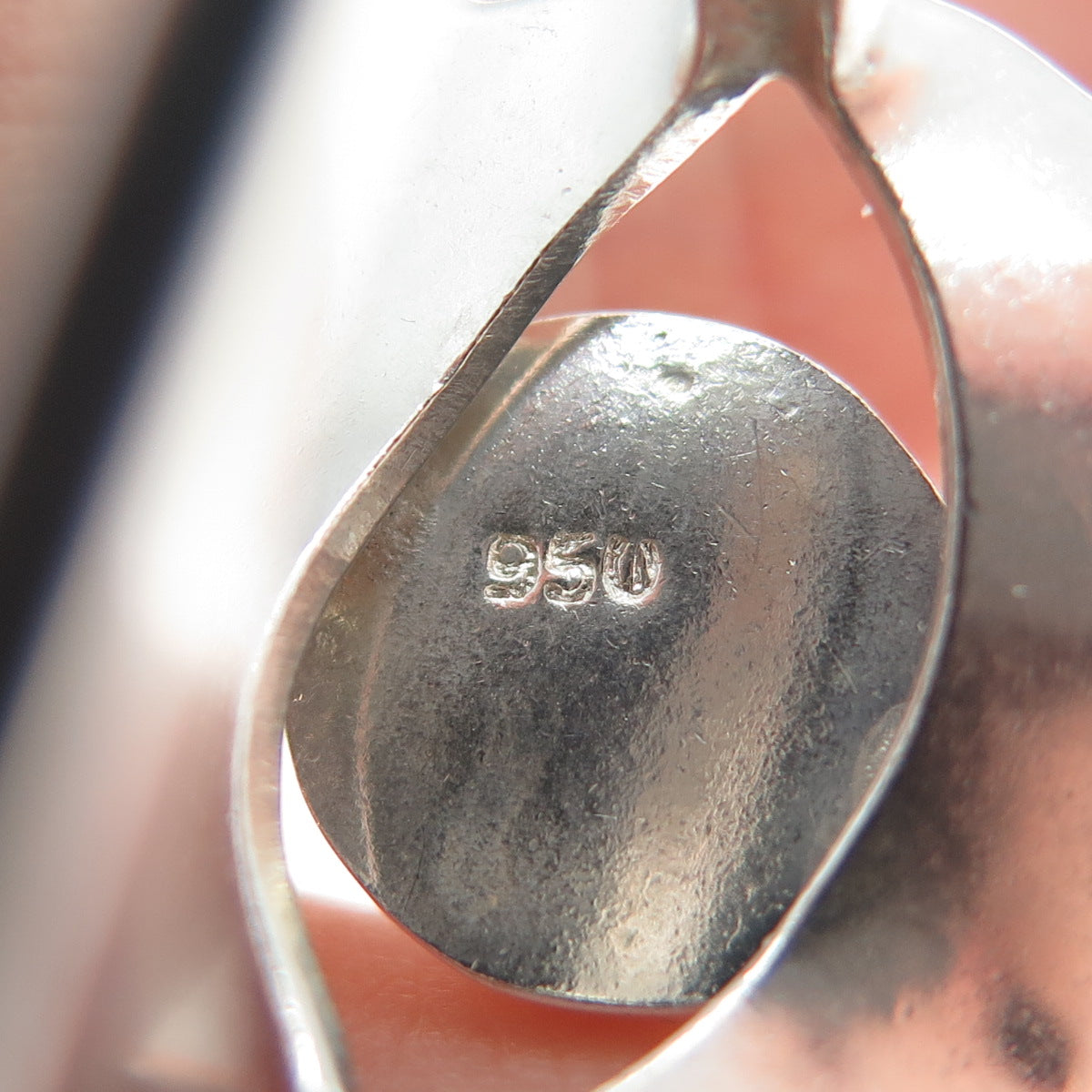 950 Silver Vintage Real Black Onyx Gemstone Modernist Ring Size 6.75