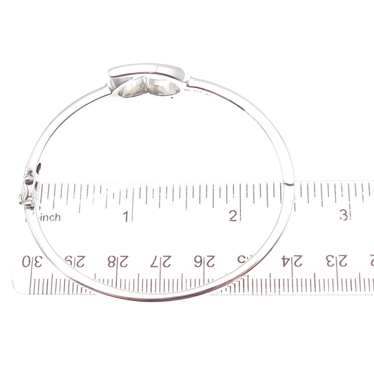 Dia 925 Sterling Silver Real Diamond Open Heart Bangle Bracelet 6.75"