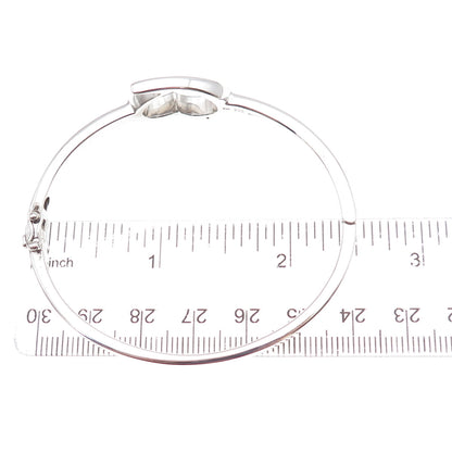 Dia 925 Sterling Silver Real Diamond Open Heart Bangle Bracelet 6.75"