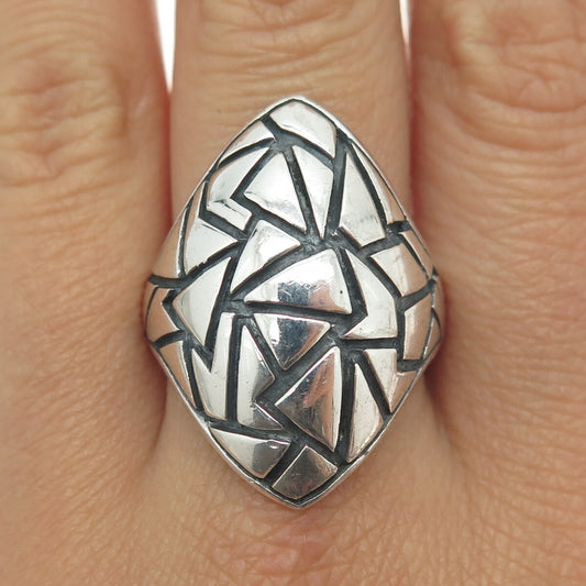 925 Sterling Silver Vintage Maze Modernist Statement Ring Size 11.25