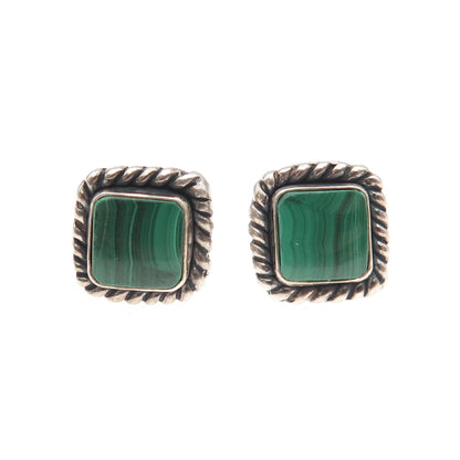 Quoc Turquoise Old Pawn 925 Sterling Silver Vintage Malachite Stud Earrings