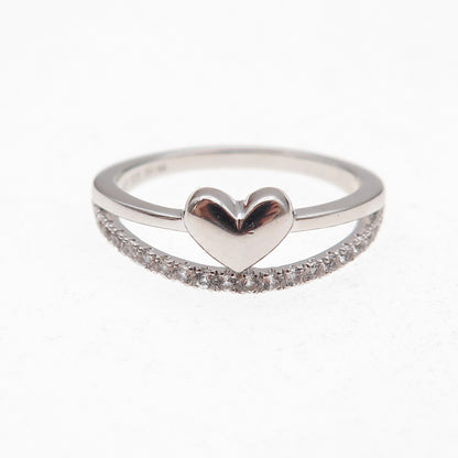 925 Sterling Silver Round-Cut C Z Heart Ring Size 7