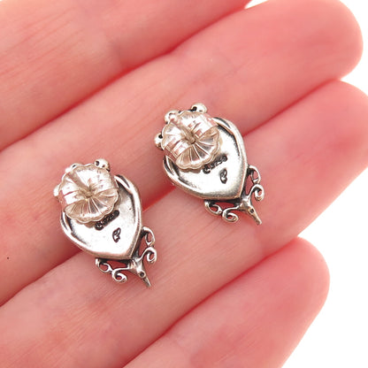Carolyn Pollack 925 Sterling Silver 2-Tone Vintage Floral Oxidized Earrings