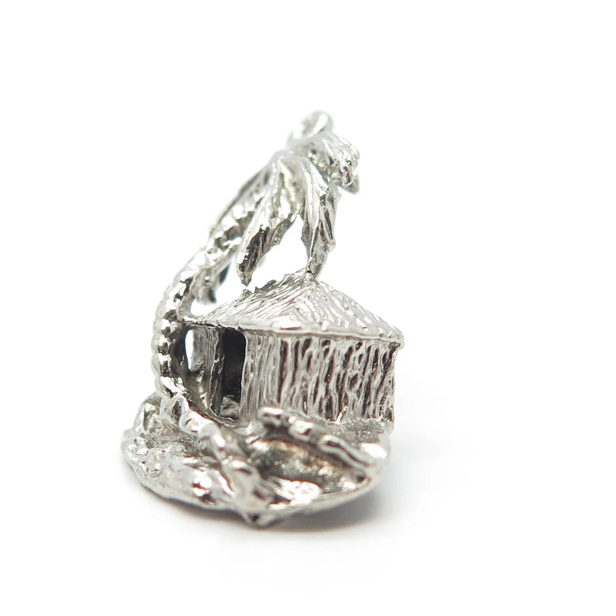 925 Sterling Silver Vintage Palm Tree & Hut Pendant