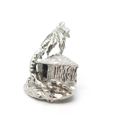 925 Sterling Silver Vintage Palm Tree & Hut Pendant