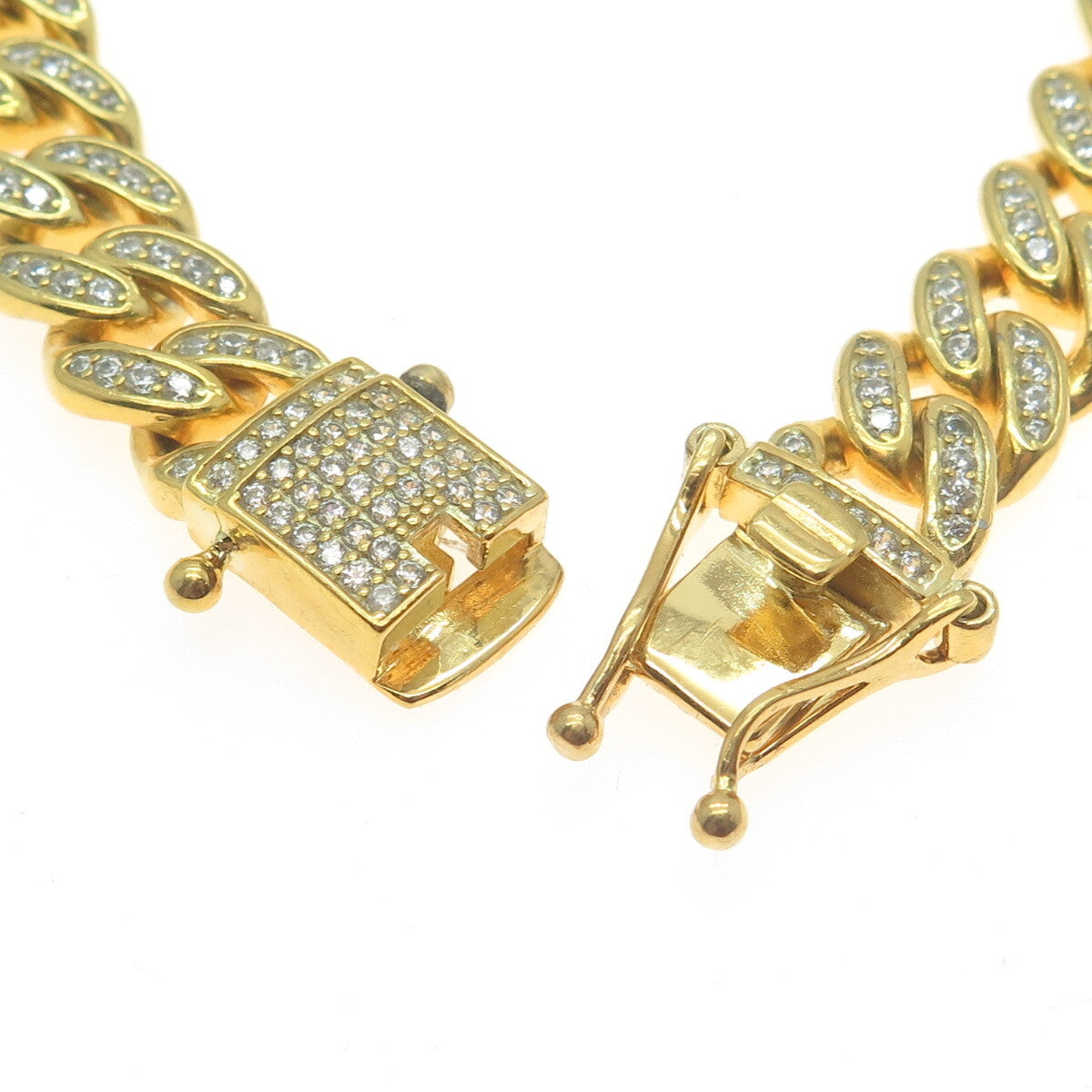 REL 925 Sterling Silver Gold Plated Round-Cut C Z Cuban Link Bracelet 8.25"