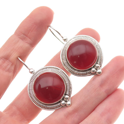 925 Sterling Silver Vintage Real Carnelian Modernist Earrings