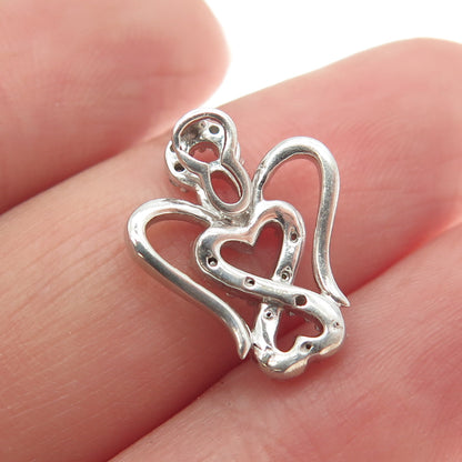 925 Sterling Silver Real Round-Cut Diamond Angel Heart Minimalist Slide Pendant