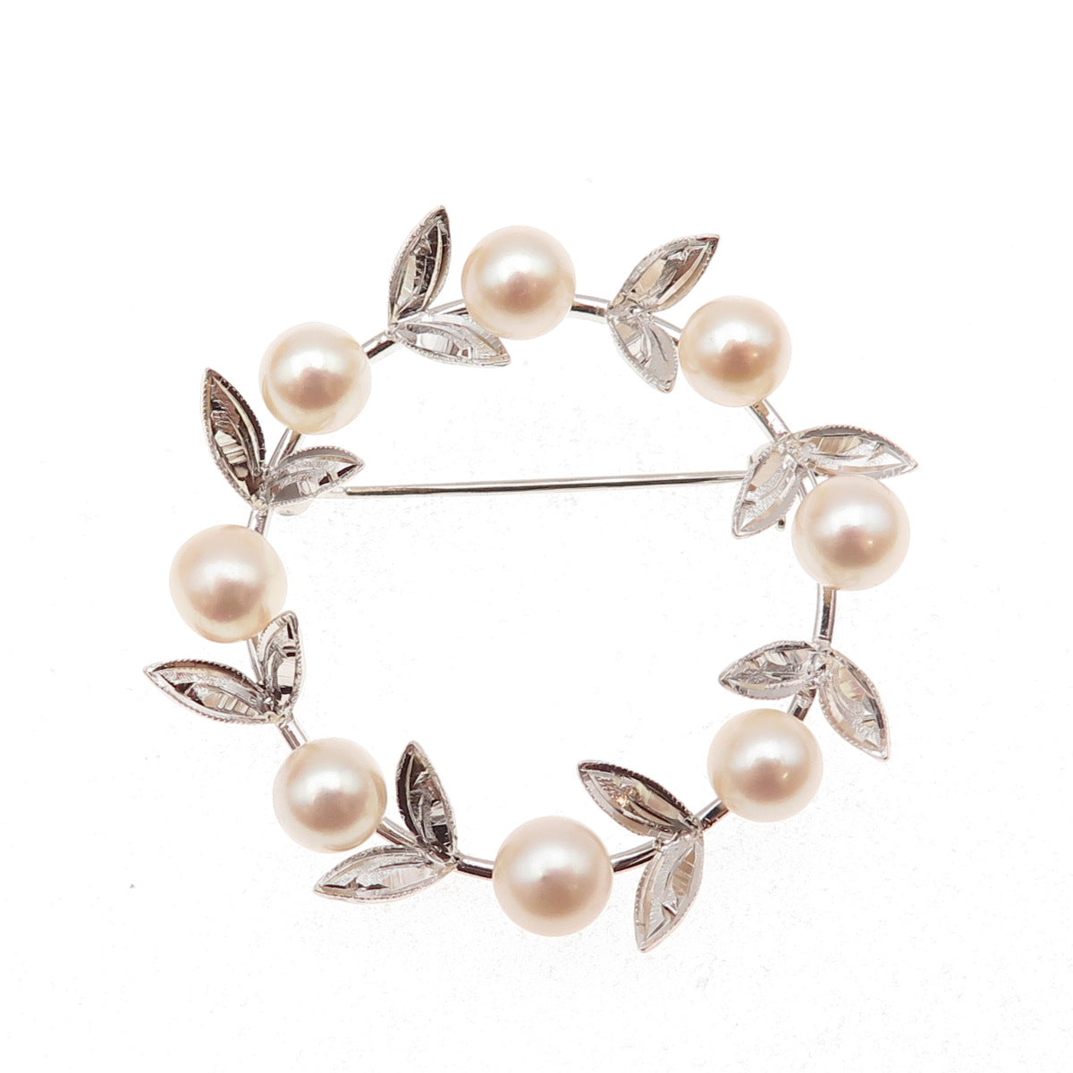 925 Sterling Silver Antique Real Akoya Pearl Floral Circle of Life Pin Brooch