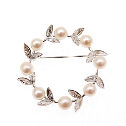 925 Sterling Silver Antique Real Akoya Pearl Floral Circle of Life Pin Brooch