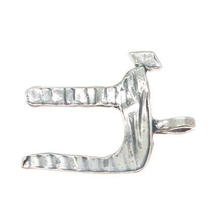 925 Sterling Silver Vintage Chai Judaica Oxidized Charm Pendant