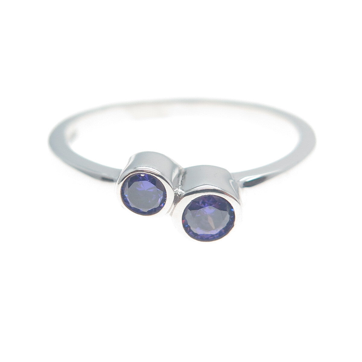 925 Sterling Silver Round-Cut Purple C Z Ring Size 8