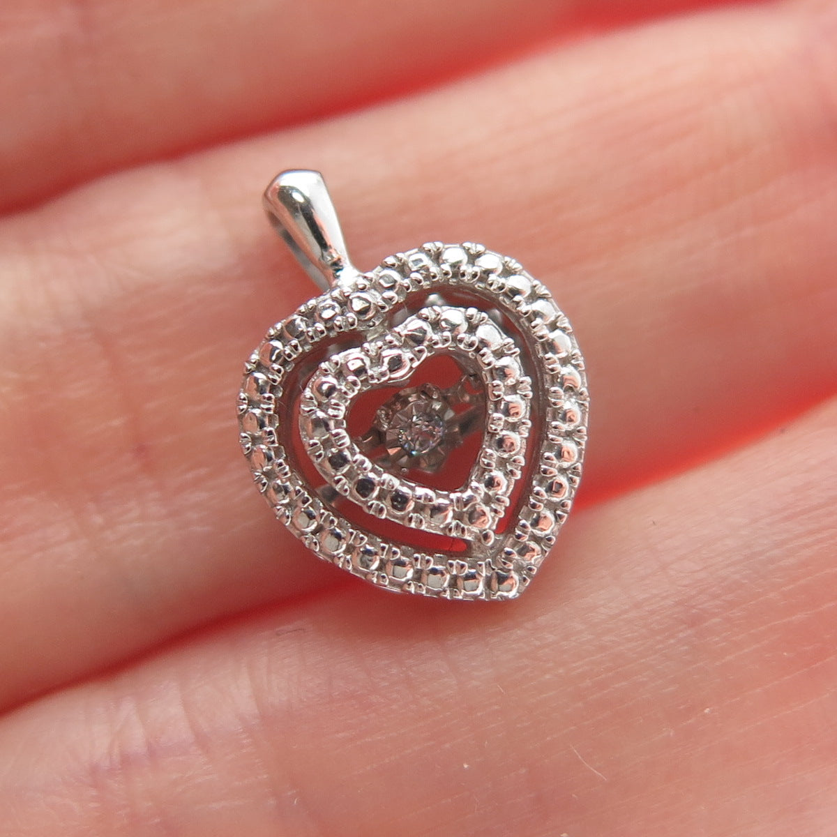 925 Sterling Silver Round-Cut C Z Double Heart Minimalist Charm Pendant