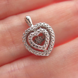 925 Sterling Silver Round-Cut C Z Double Heart Minimalist Charm Pendant
