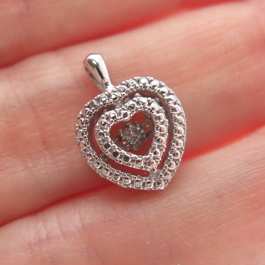 925 Sterling Silver Round-Cut C Z Double Heart Minimalist Charm Pendant