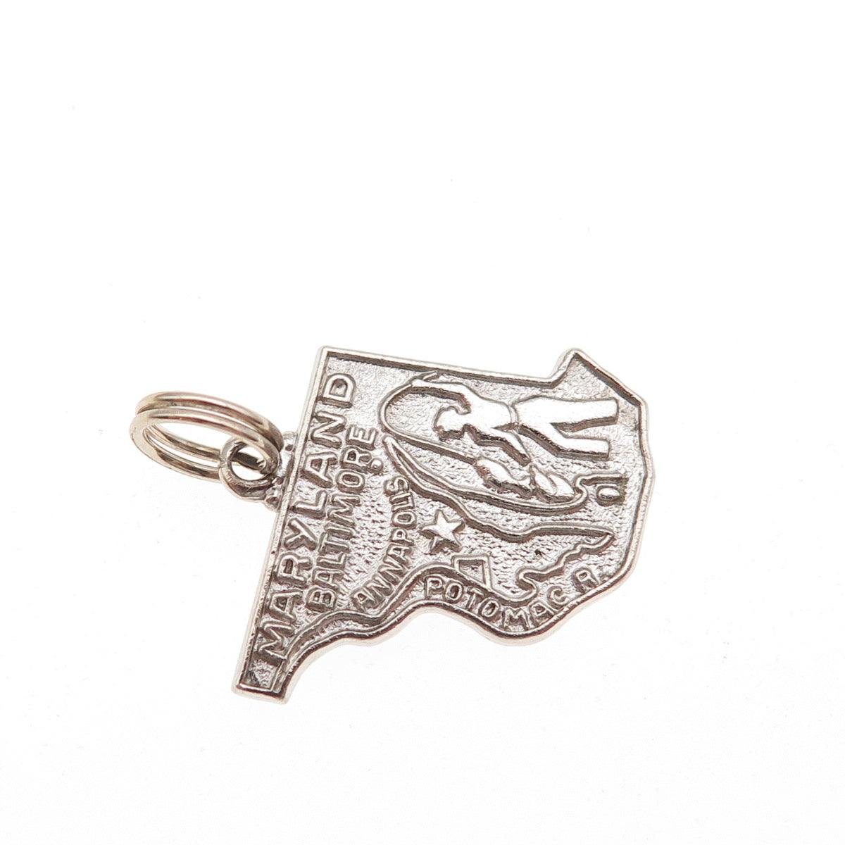 Wells 925 Sterling Silver Vintage Maryland State Map Mini Charm Pendant