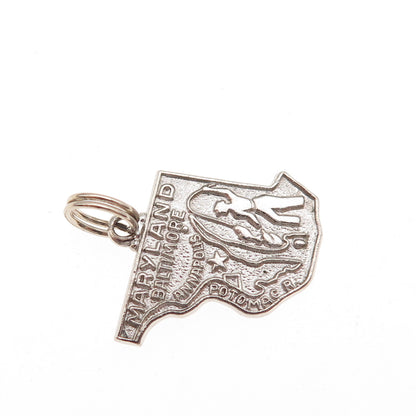 Wells 925 Sterling Silver Vintage Maryland State Map Mini Charm Pendant