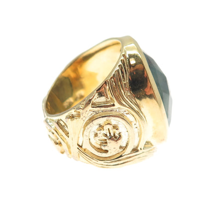 CHAPAL ZENRAY 925 Sterling Silver Gold Plated Real Emerald Ring Size 5.25