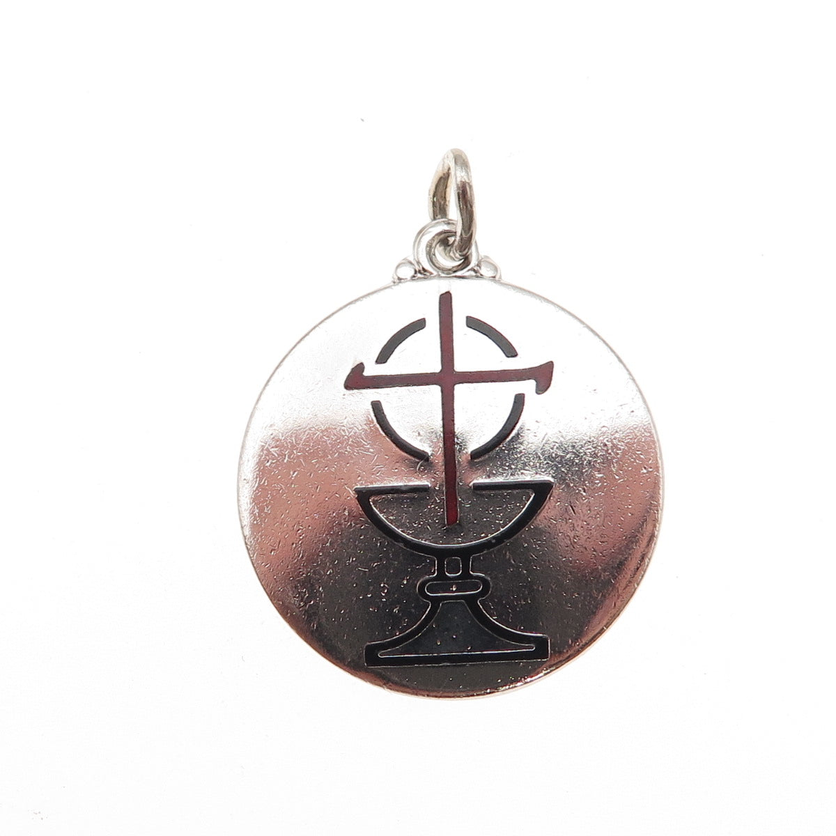 Creed 925 Sterling Silver Vintage Enamel Cross & Chalice Charm Pendant