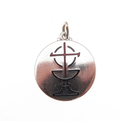Creed 925 Sterling Silver Vintage Enamel Cross & Chalice Charm Pendant
