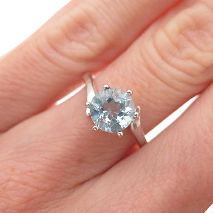 Tommy Long 925 Sterling Silver Vintage Real Round-Cut Blue Topaz Ring Size 4.5