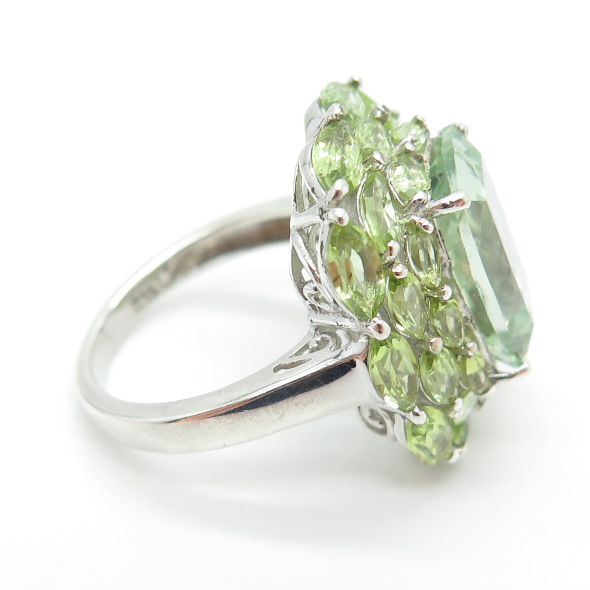 CHUCK CLEMENCY 925 Sterling Silver Real Green Amethyst & Peridot Ring Size 8