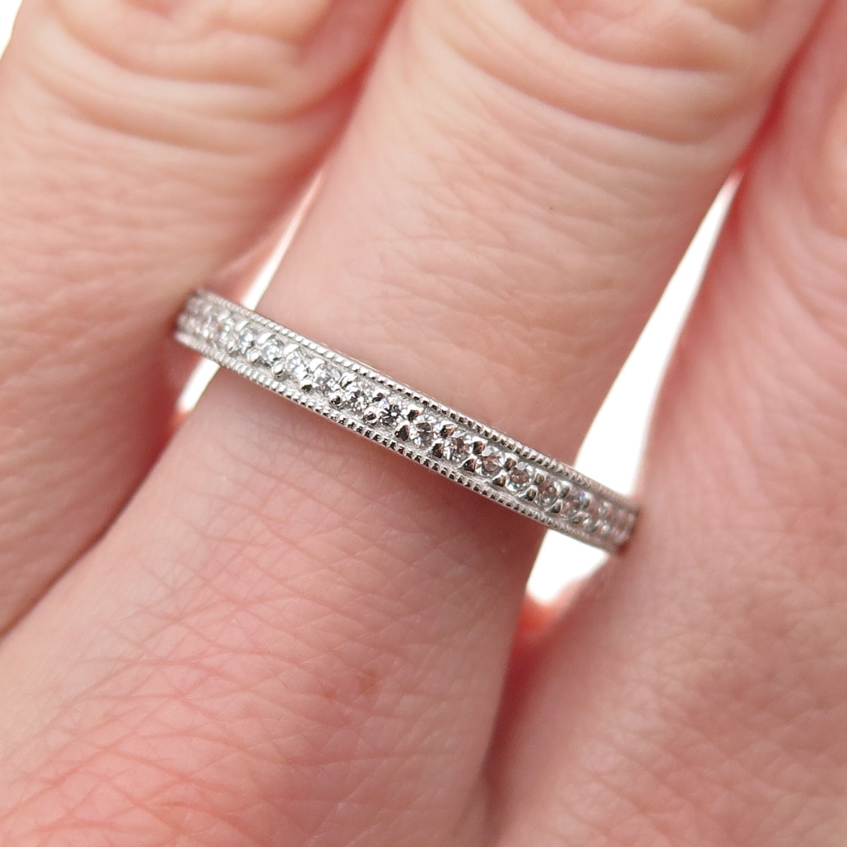 925 Sterling Silver Round-Cut C Z Eternity Stackable Band Ring Size 8