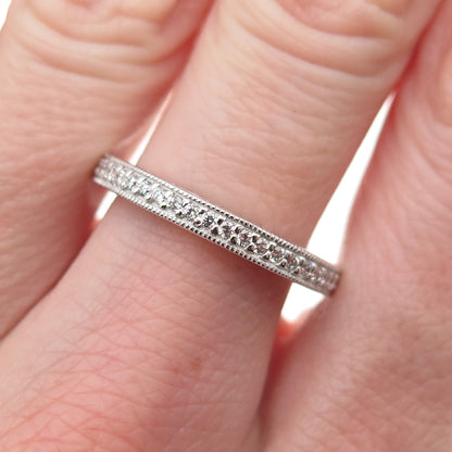 925 Sterling Silver Round-Cut C Z Eternity Stackable Band Ring Size 8